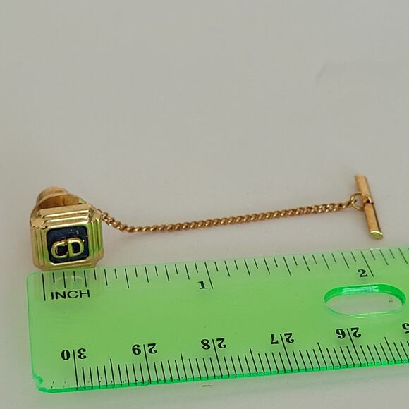 Christian Dior CD Tie Necktie Pin Clasp Gold Blac Logo Square Vintage Small Logo - Picture 5 of 5